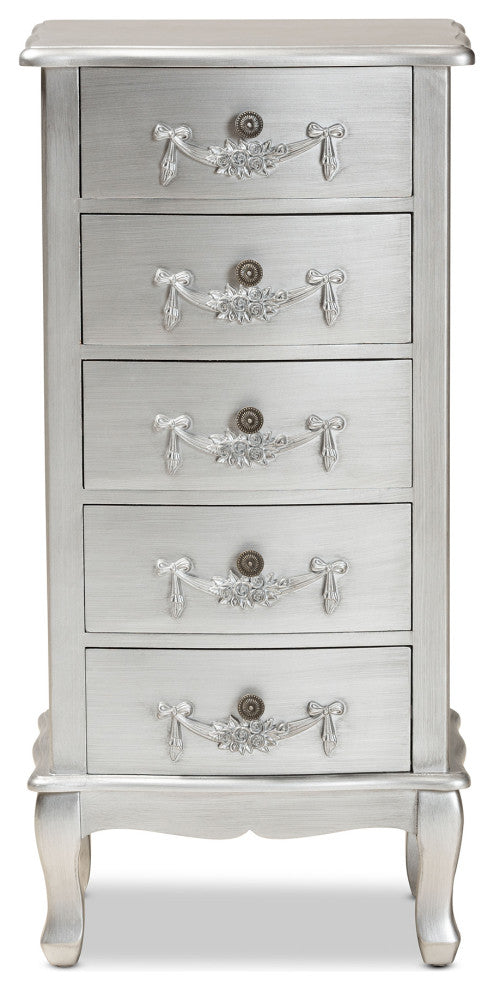 Callen Classic and Traditional Brushed Silver Finished Wood 5-Drawer Chest