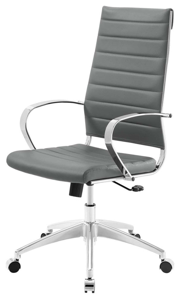Computer Work Desk High Back Chair, Faux Leather, Gray, Modern, Home Office