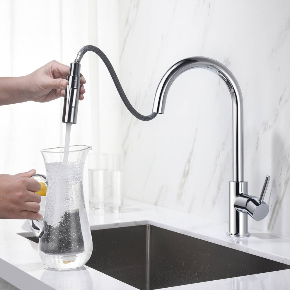 Circular Single Handle Pull Down Kitchen Faucet, Chrome