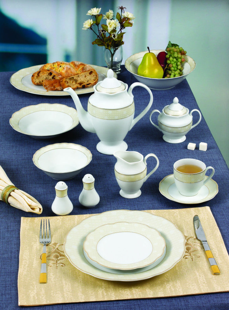 57 Piece Wavy Dinnerware Set-Porcelain China Service for 8 People-Tova