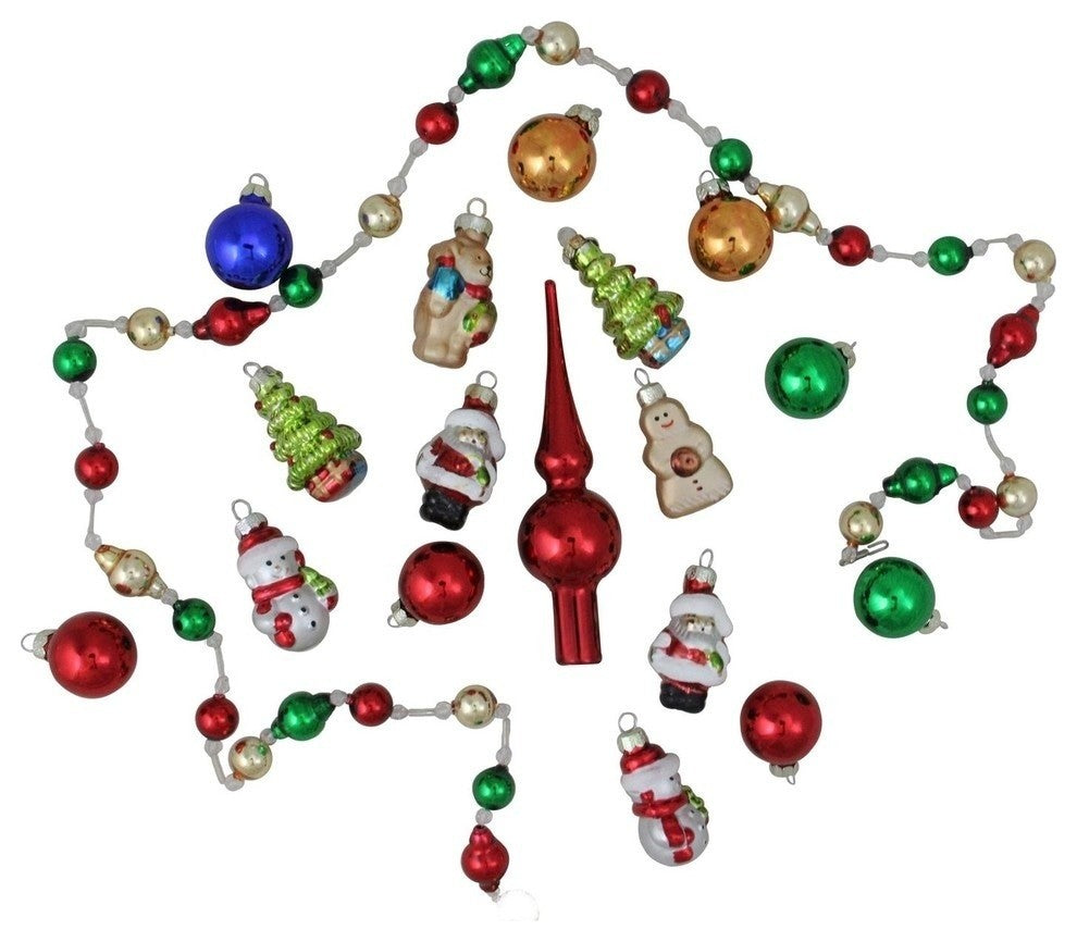 18-Piece Beaded Garland Mini Tree Topper and Figure Christmas Ornament Set