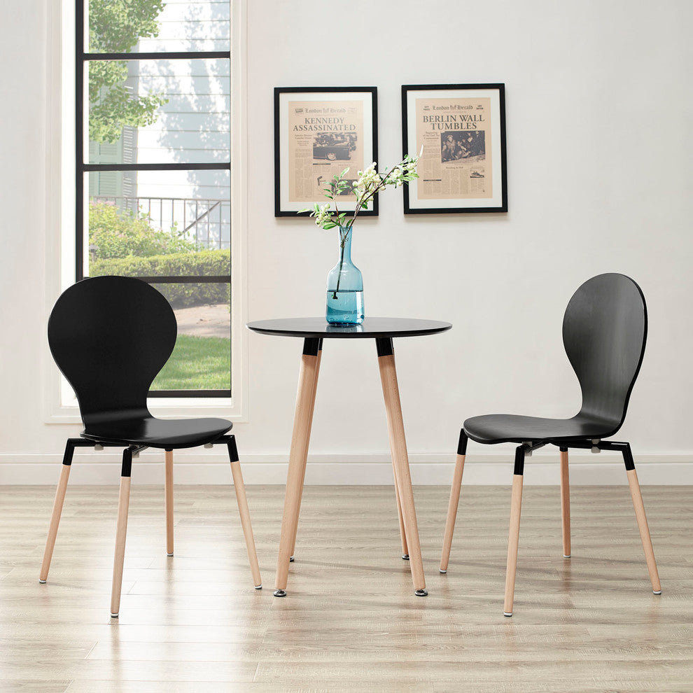 Modern Contemporary Kitchen Wood Dining Chair Set of 2 Black