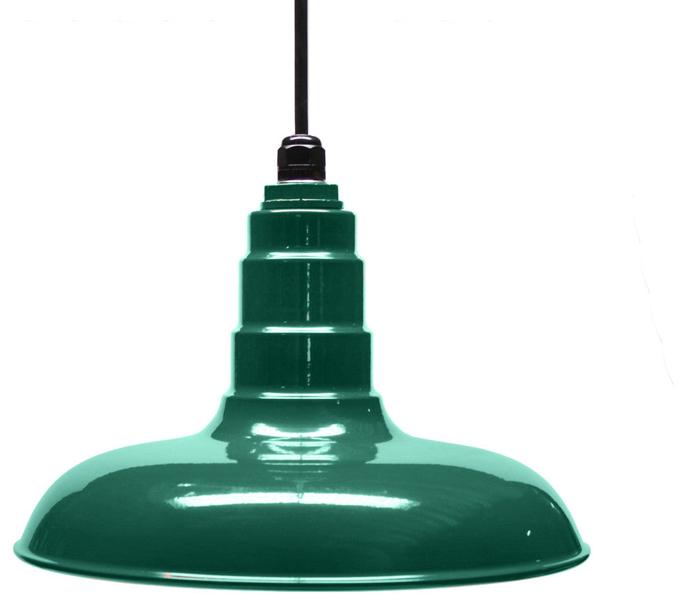 Classic Steel Powder Coated Pendant, American Made, Green, 14 Inch, Black Cord
