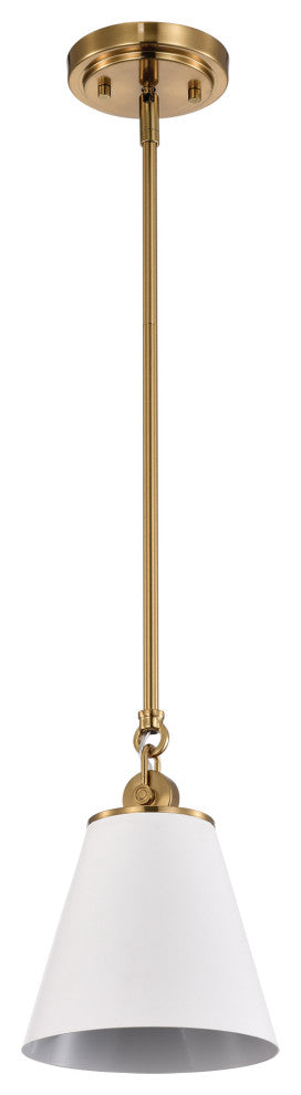 Dover 1-Light Small Pendant, White With Vintage Brass