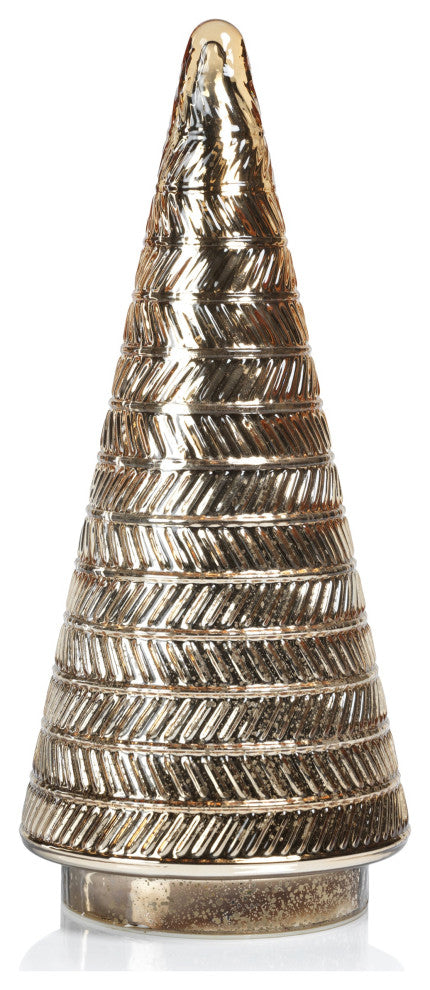 Stella 17" Tall Antique Glass LED Tabletop Holiday Tree, Gold