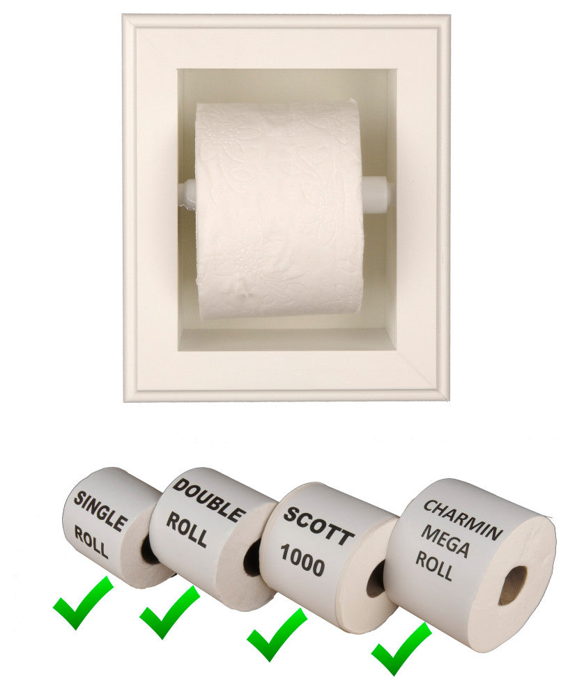 Tampa Recessed Solid Wood Toilet Paper Holder 7 x 8.5, White Enamel