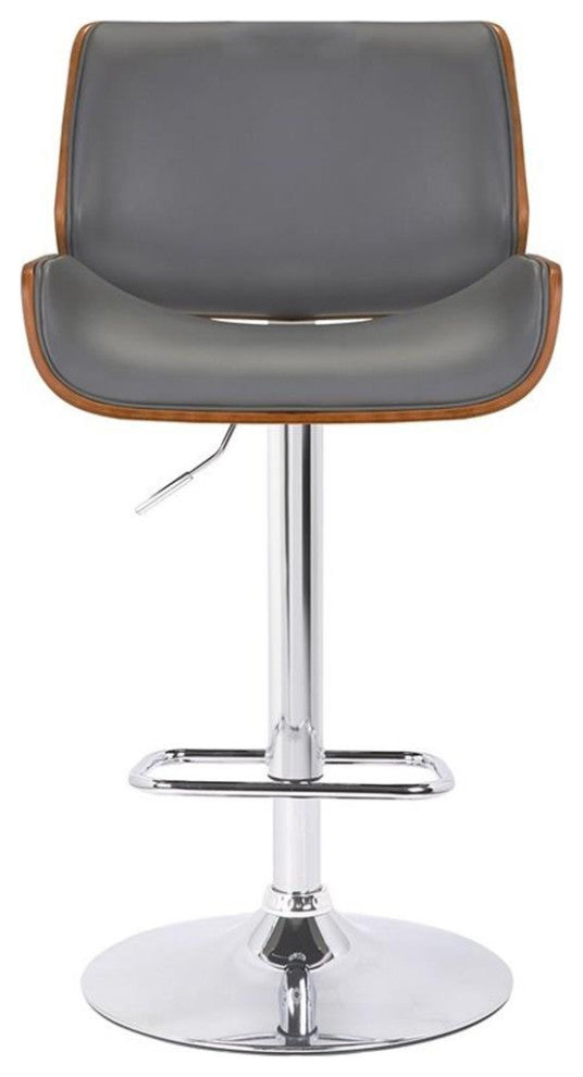 Armen Living London Adjustable Faux Leather & Metal Bar Stool in Gray/Chrome