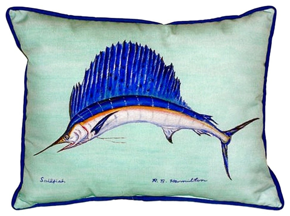 Sailfish - Teal Large Indoor/Outdoor Pillow 16x20