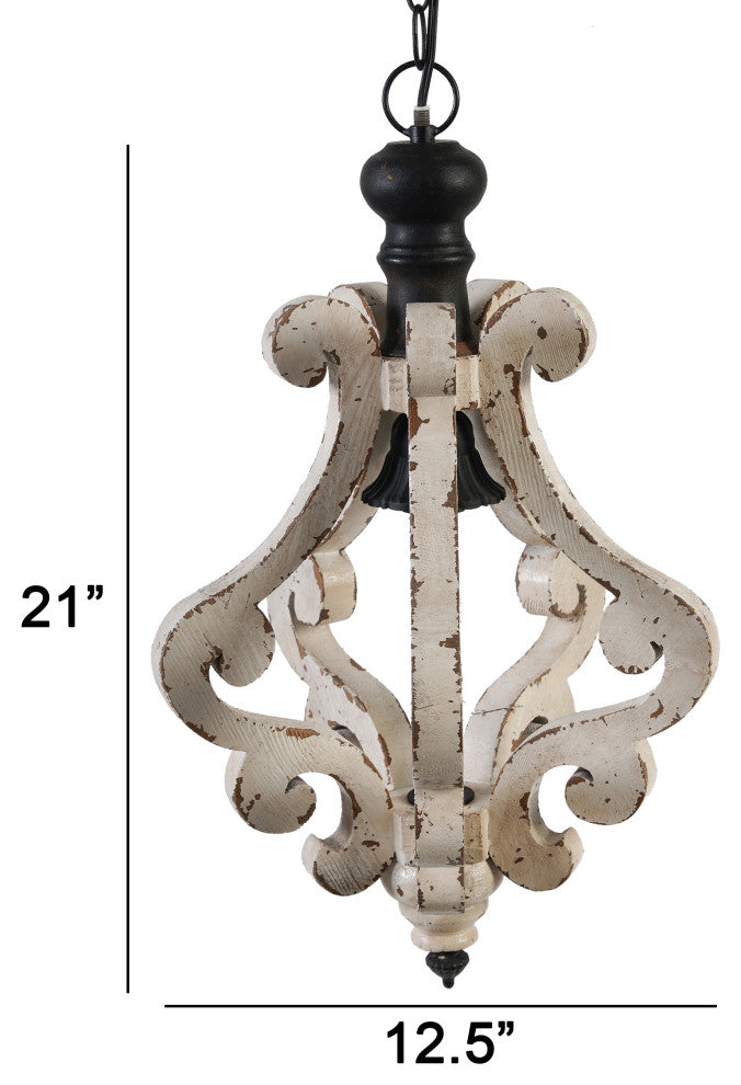 Benzara BM285194 13" 1 Light Chandelier, Classic Fir Wood Scrollwork, Black