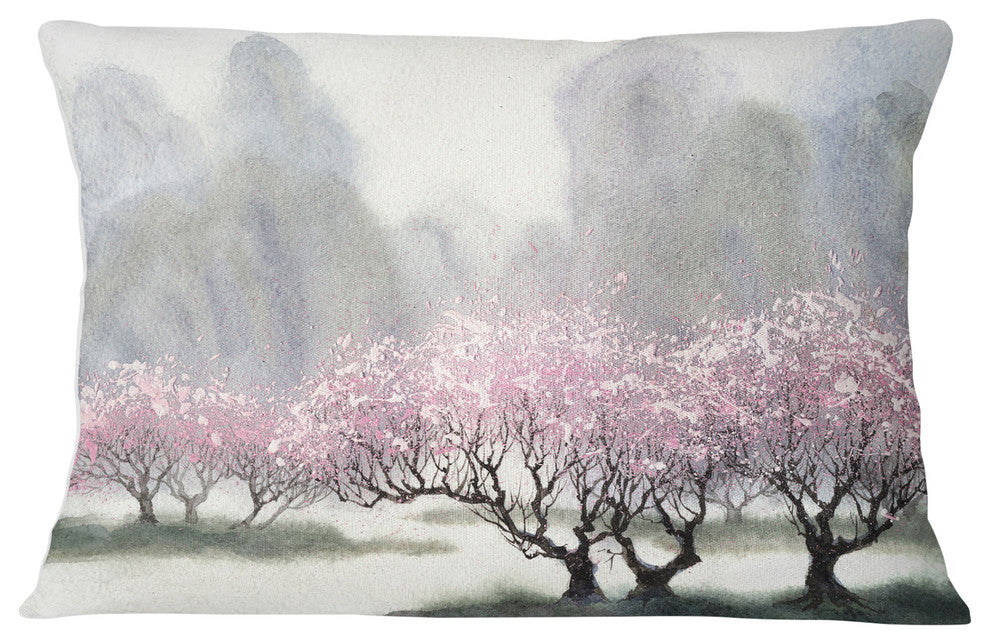 Flowering Trees at Spring Landscape Printed Throw Pillow, 12"x20"