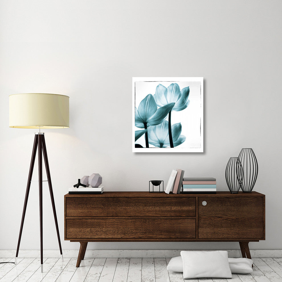 "Translucent Tulips III Sq Teal" Print by Debra Van Swearingen, 30"x32"