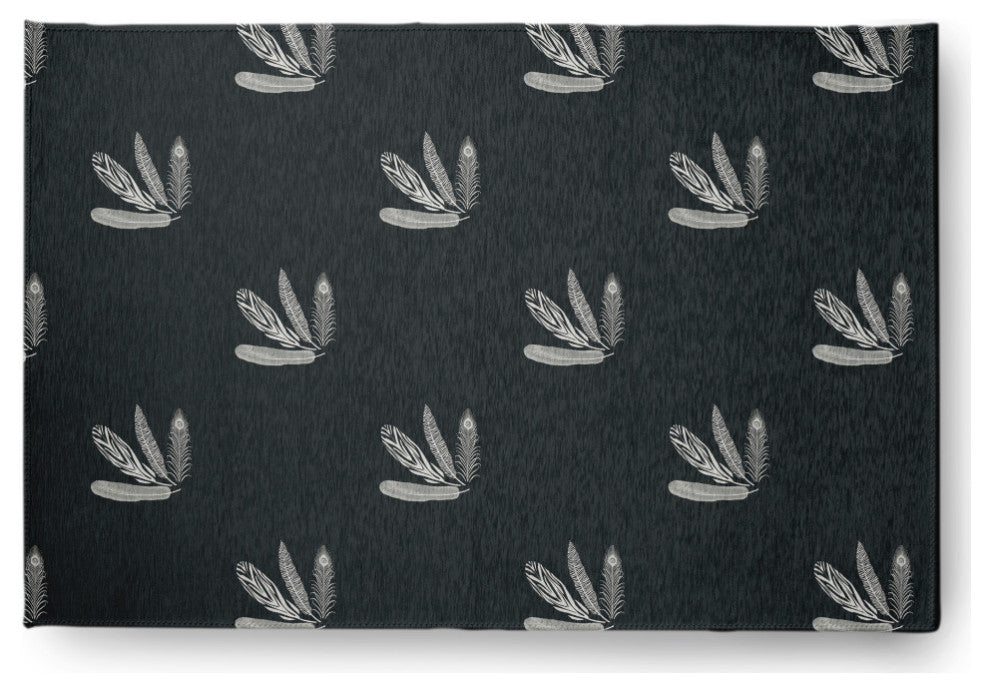 Feather Pattern Fall Design Chenille Area Rug, Black, 4'x6'