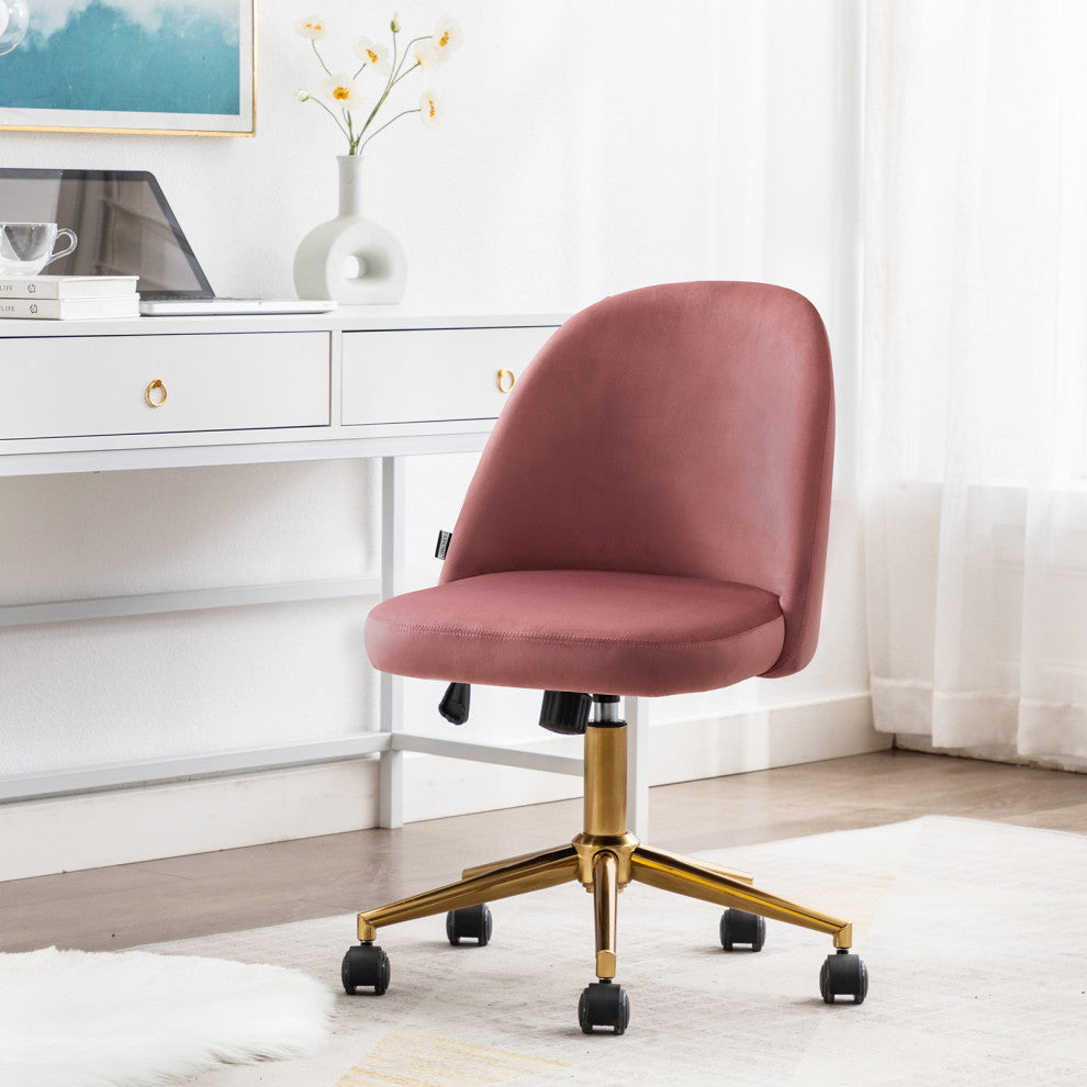 Chic Minimalist Desk Chair, Pink-Velvet