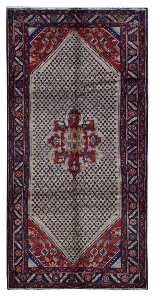 Brown New Persian Hamadan Camel Hair Pure Wool Hand Knotted Rug 5'1" x 10'2"