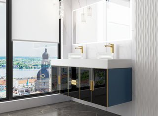 Modern Wall-Mount Vanity With Top & 16" Ribbed Sink, Top Gold, 60"