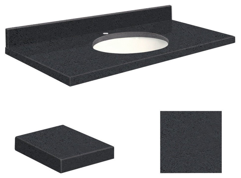 Quartz 37"x22" Vanity Top, Single Faucet Hole, Black Luxe, White Bowl