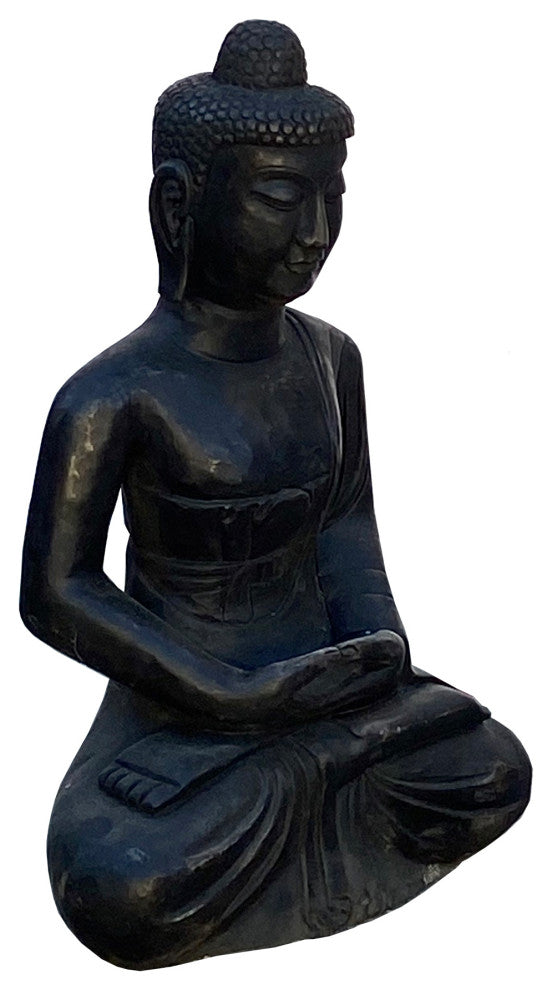 Chinese Black Color Stone Carved Sitting Buddha Amitabha Shakyamuni Statue cs596