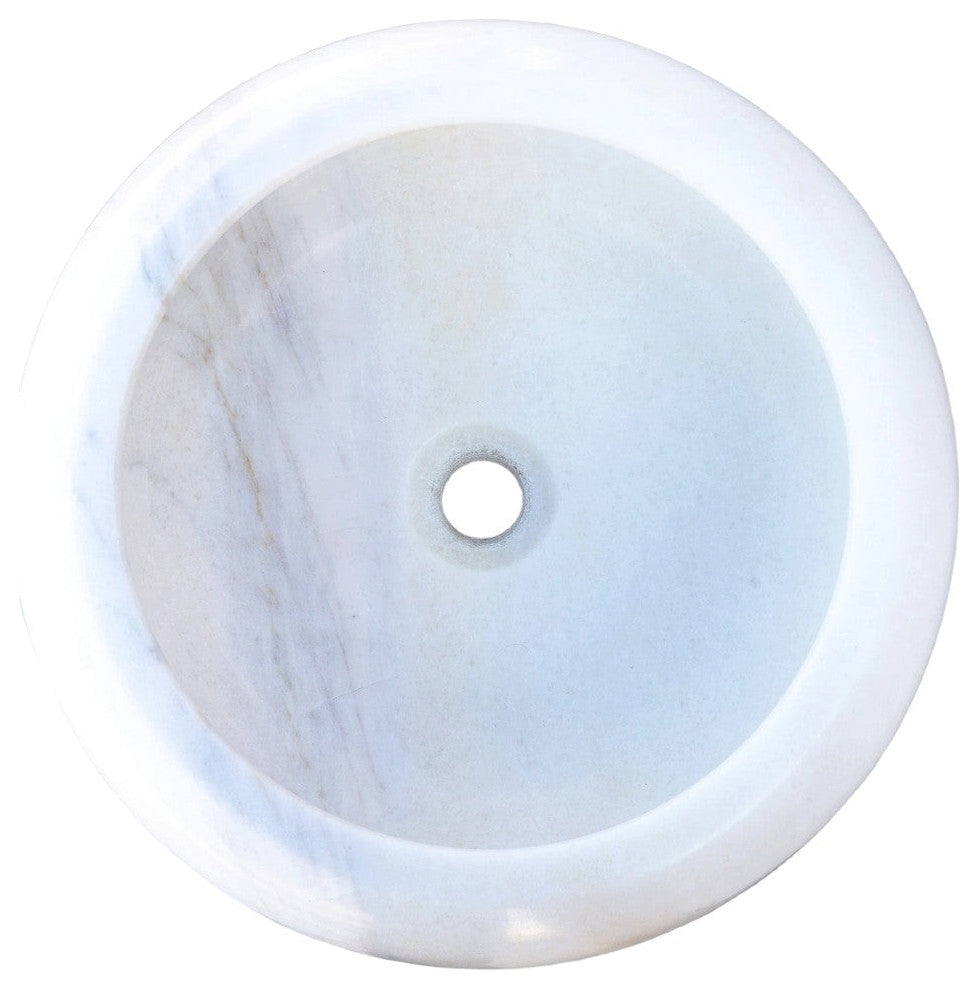 Carrara White Marble Natural Stone Vessel Sink (D)15.5" (H)6"