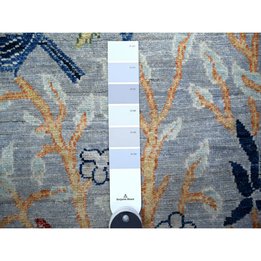 Chrome Gray 100% Wool Afghan Peshawar Hand Knotted Runner Rug, 2'6"x7'10"