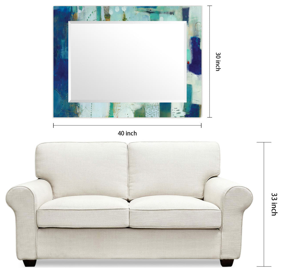 "Crore" Beveled Mirror on Printed Abstarct Tempered Art Glass, 40x30"