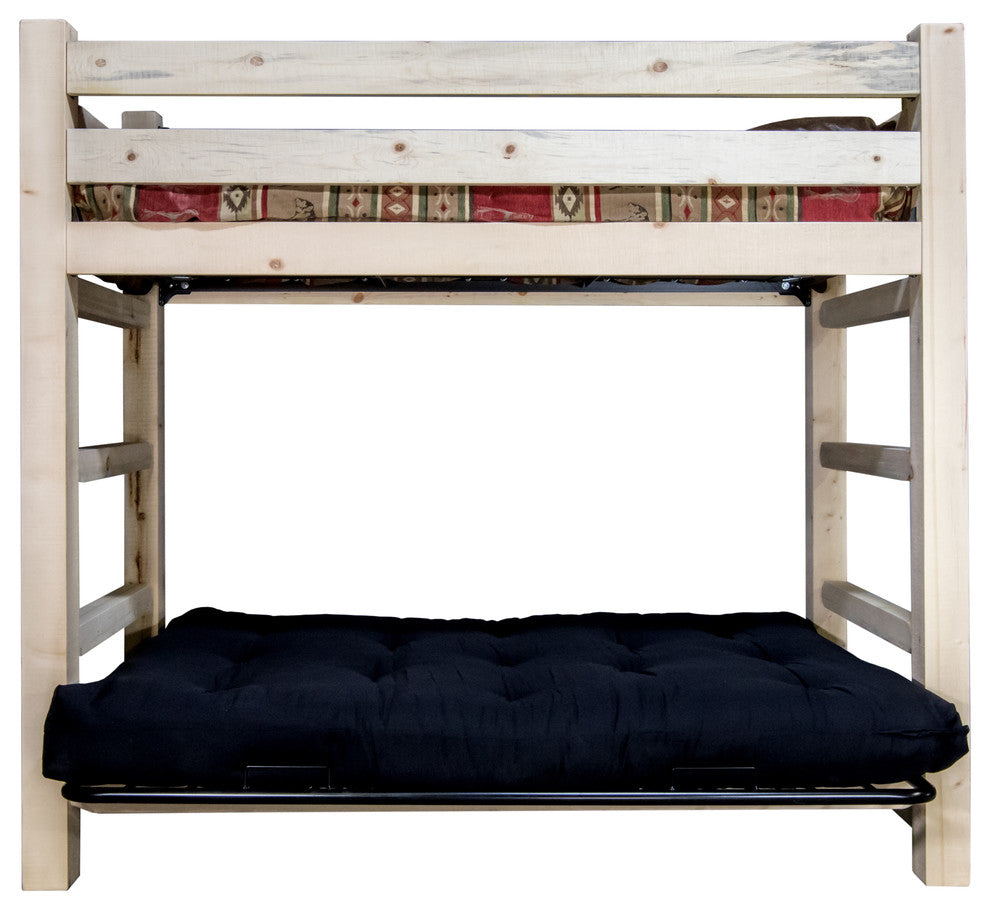 Twin Bunk Bed Over Full Futon Frame With Mattress, Ready To Finish, Ready to Fin