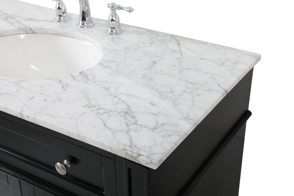 Home Living Vanity with Carrara White Marble Countertop, Black, 42", Single Sink