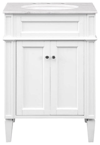 Home Living Vanity with Carrara White Marble Countertop, White, 24", Single Sink