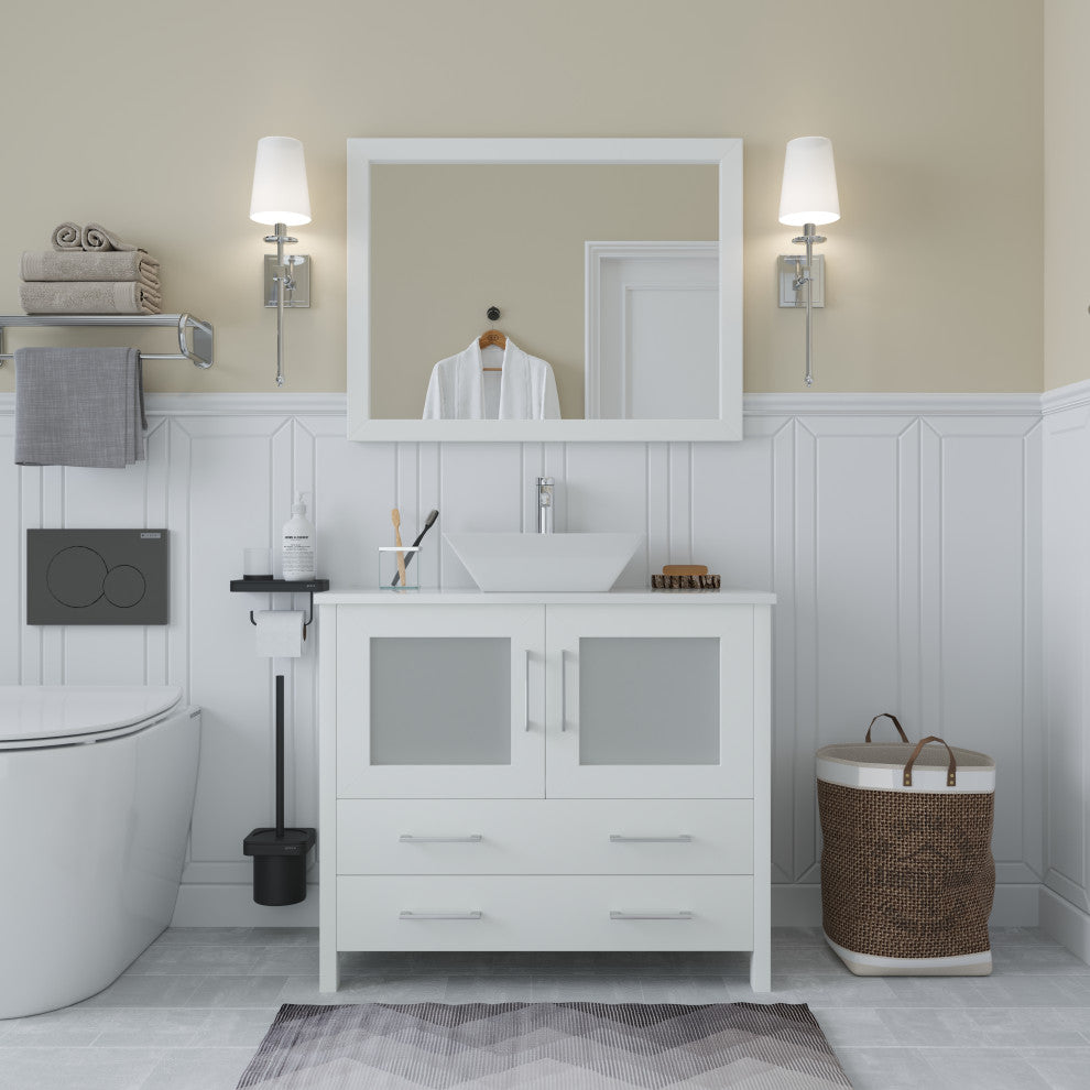 Vanity Art Vanity Set With Vessel Sink, White, 36", Led Sensor-Switch Mirror