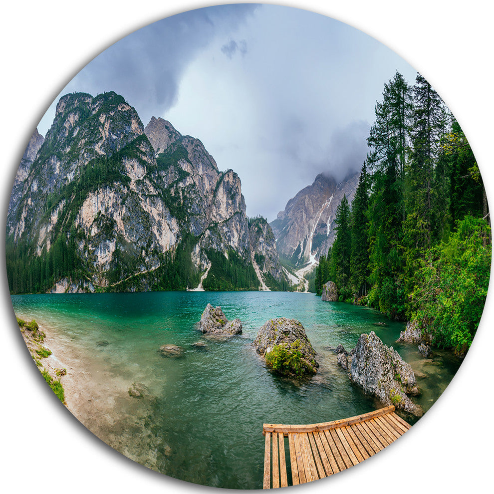 Lake Between Mountains, Landscape Photo Round Wall Art, 11"