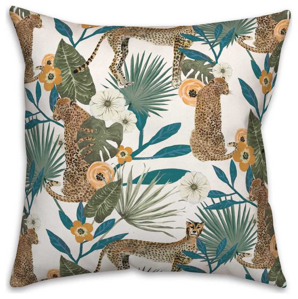 Tropical Cheetah White 18x18 Spun Poly Pillow