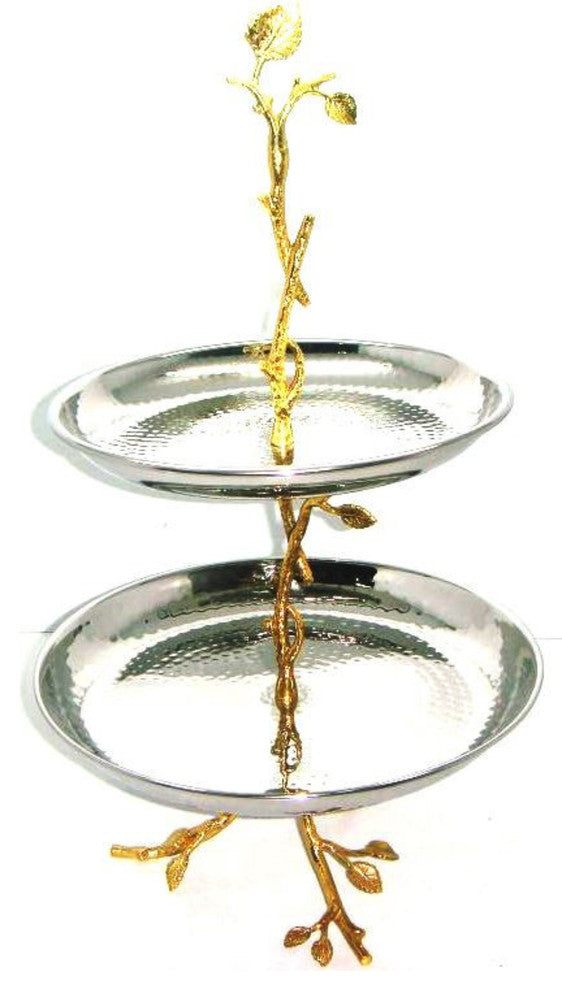 Gilt Leaf 2-tier Tray