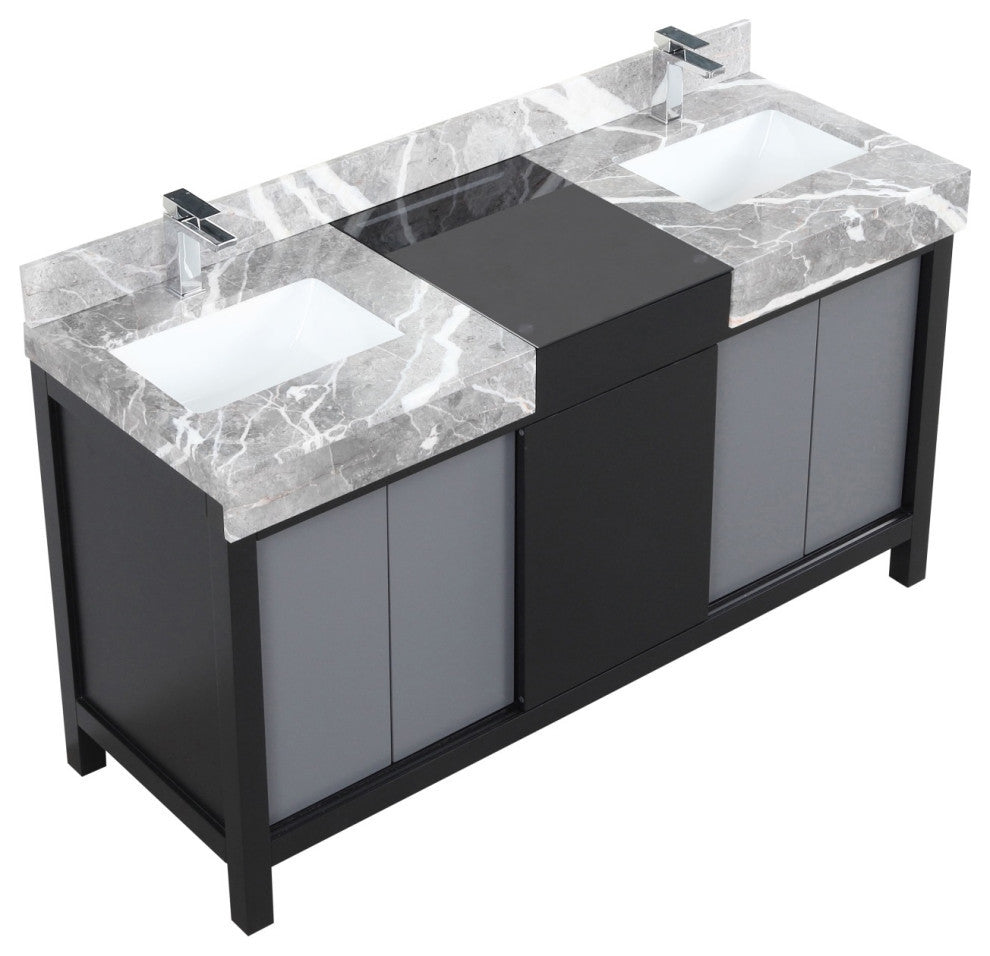 60" Double Vanity, Marble Tops, White Square Sinks, And Monte Chrome Faucet Set