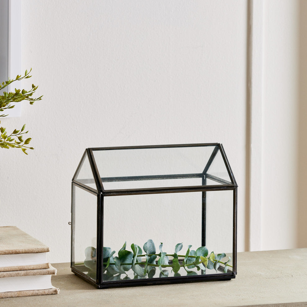 Cottage Terrarium Large, Black, 8x5x7