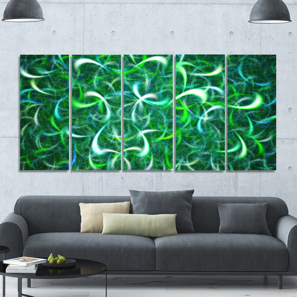 Dark Green Watercolor Fractal Art, Abstract Art on Canvas, 60"x28", 5 Panels