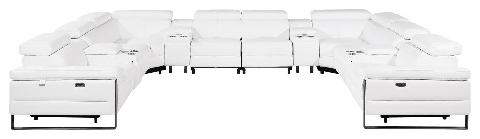 Antonio Italian Leather 12-Piece U-Shaped Power Reclining Sectional, White