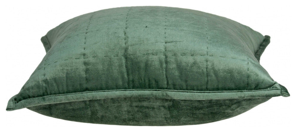 HomeRoots 20" x 0.5" x 20" Transitional Green Solid Quilted Pillow Cover