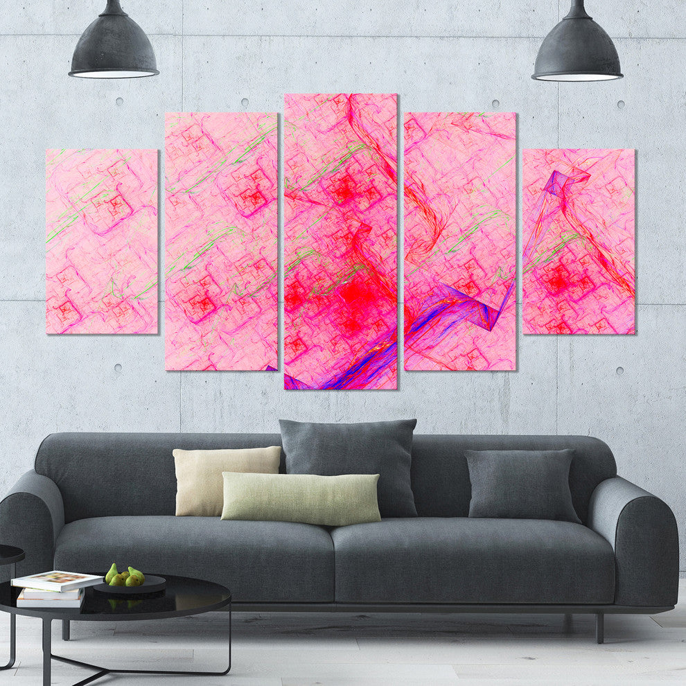 Pink Fractal Electric Lightning, Contemporary Art on Canvas, 60"x32", 5 Panels