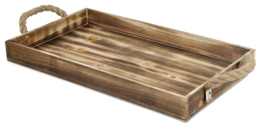 Brown Wooden Tray With Rope Handles