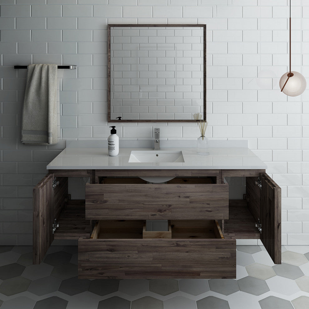 Formosa Wall Hung Modern Bathroom Vanity With Mirror, 60"