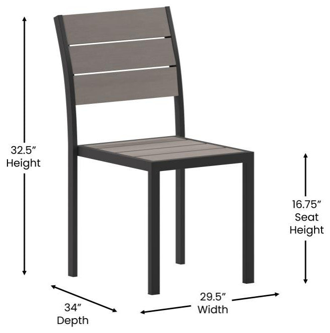Finch Commercial Grade Stackable Patio Side Chair Chair with Arms, Gray