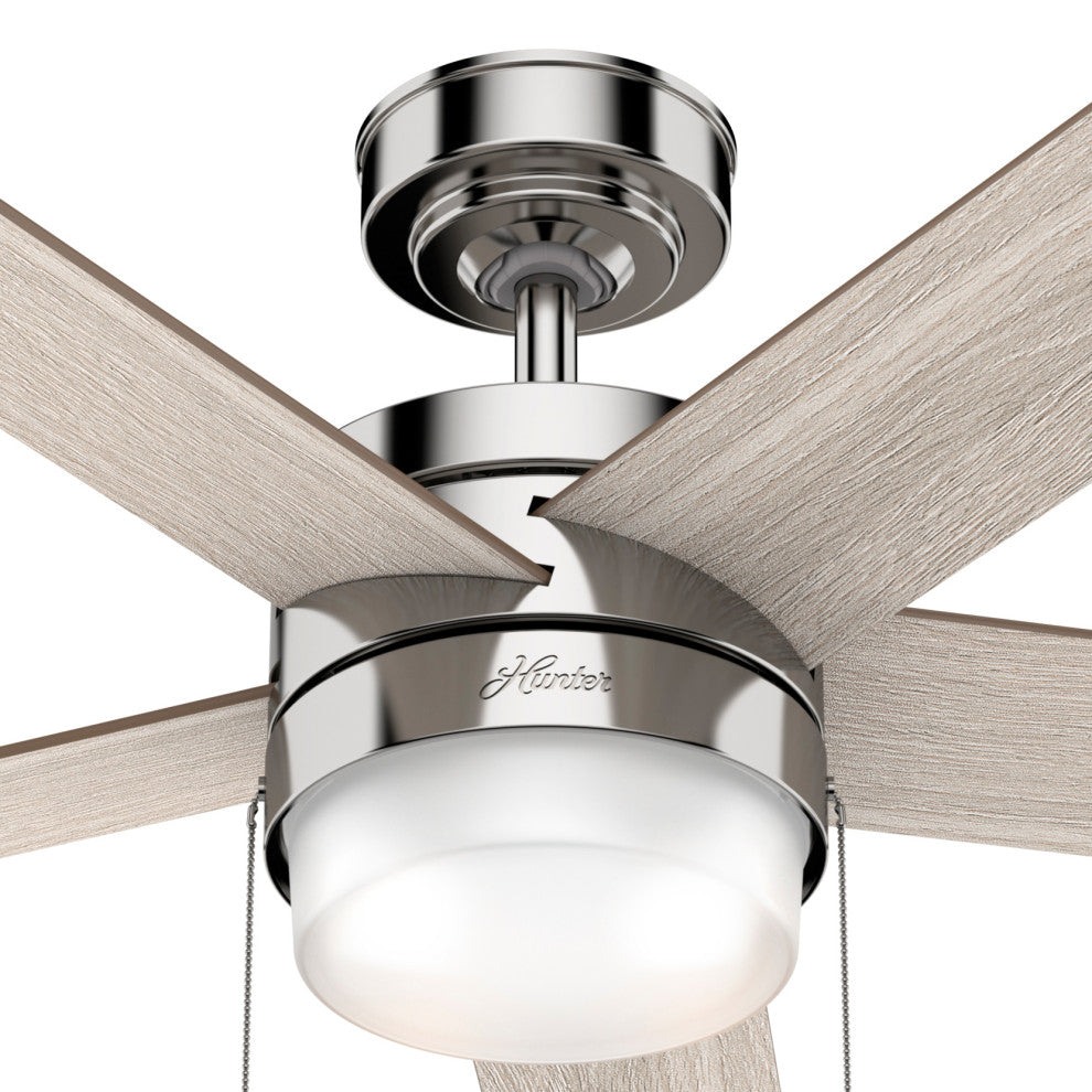 Hunter 52" Claudette Polished Nickel Ceiling Fan, LED Light Kit and Pull Chain