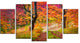 Bright Colorful Fall Trees in Forest, Landscape Canvas Print, 60"x32", 5 Panels