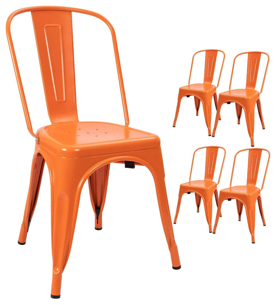 Metal Dining Chair Indoor-Outdoor Use Stackable, Set of 4, Orange