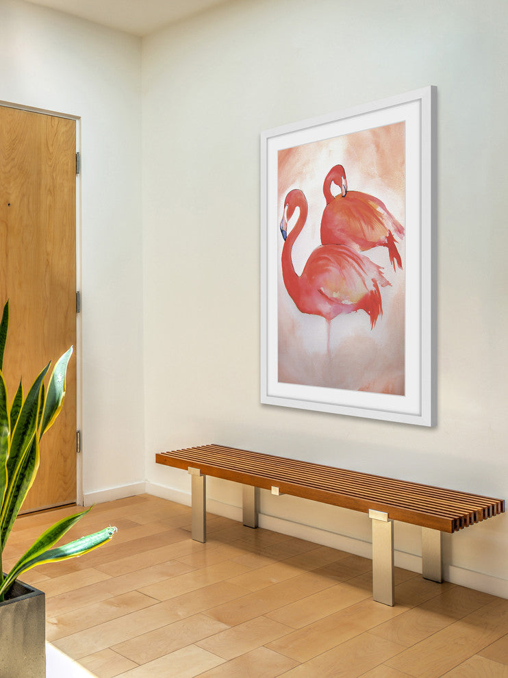 Marmont Hill, "Flamingos" by Christine Lindstrom Framed Painting Print, 12x18