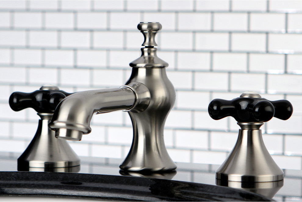 Widespread Bathroom Faucet, Brass Pop-Up, Brushed Nickel