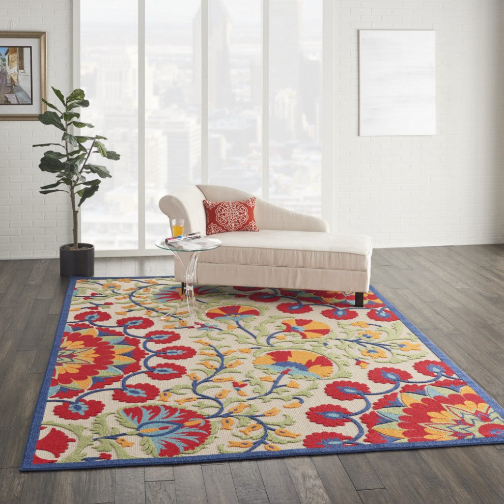 7 x 10' Red and Multicolor Indoor Outdoor Area Rug