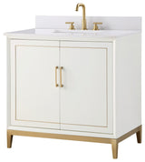 Gracie Bathroom Vanity, Satin White/ Satin Brass, 36"
