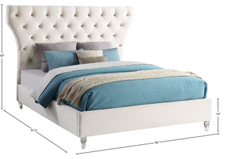 Kira Velvet Upholstered Bed, Cream, King