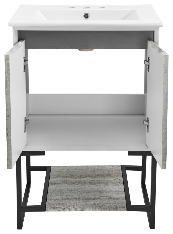 Marseille 24" Gray Oak Bathroom Vanity With White, 3-Hole Ceramic Sink Top
