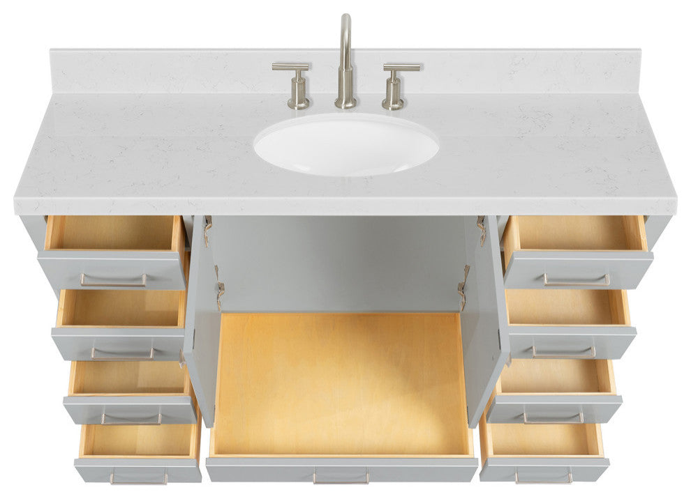 Ariel Cambridge 54" Single Oval Sink Vanity, Carrara Quartz